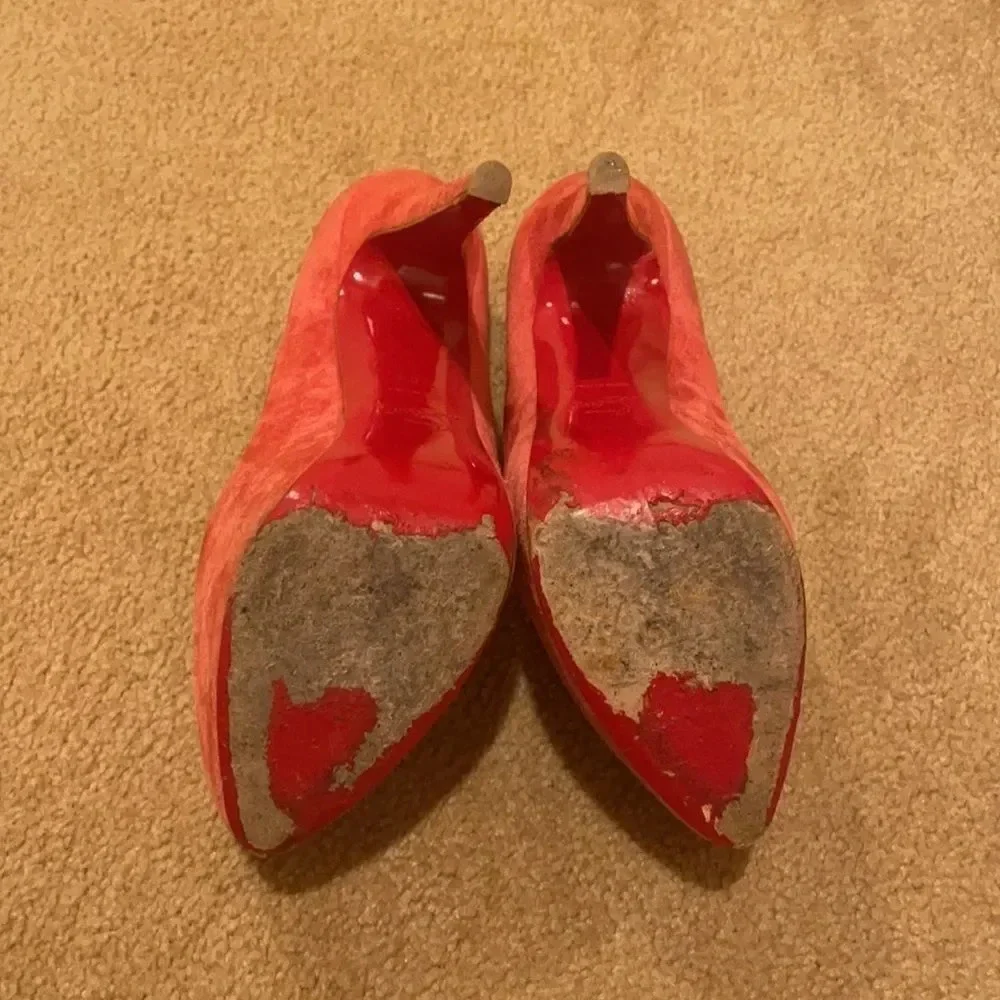 CHRISTIAN Louboutin suede pink platform stilettos